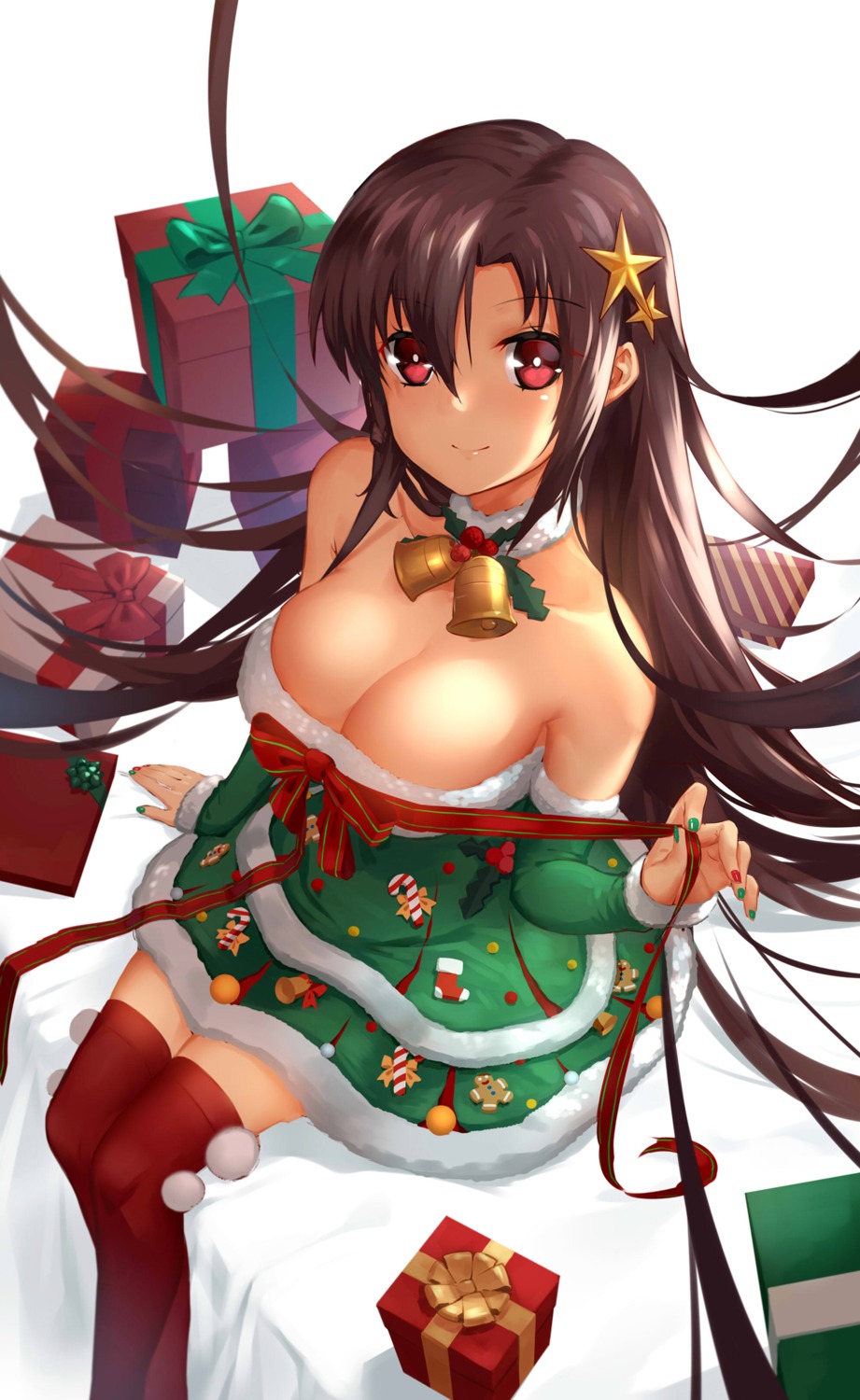 chilunchilun christmas cleavage dress girls_frontline thighhighs type_64_(girls_frontline)