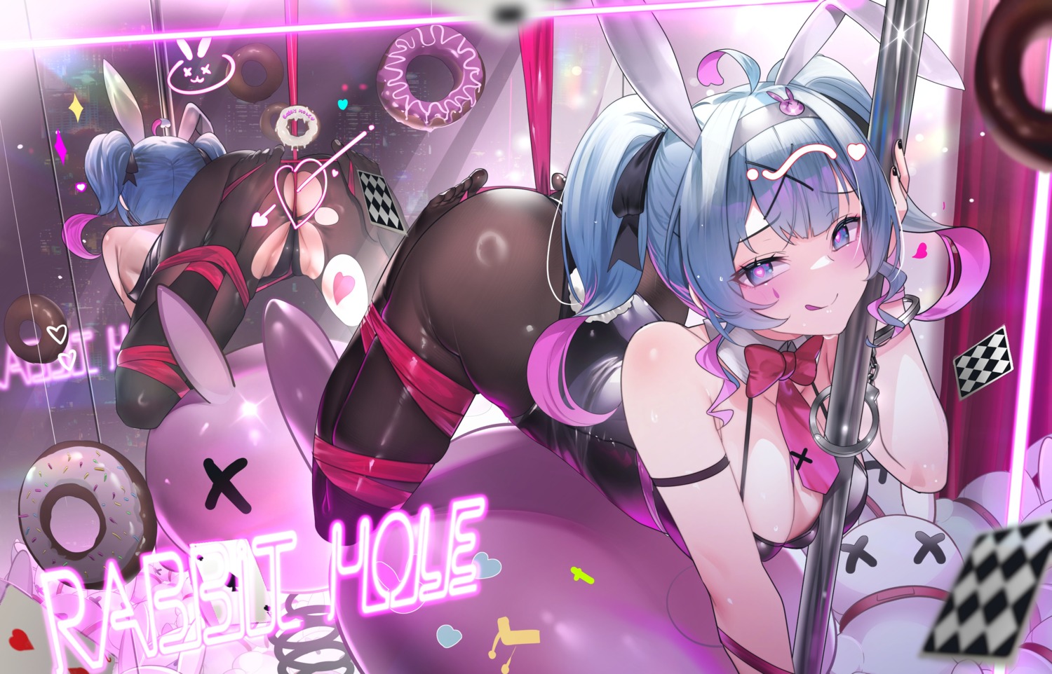 animal_ears ass bondage bunny_ears bunny_girl cameltoe hatsune_miku no_bra pantyhose rabbit_hole_(vocaloid) tail tattoo teddy_(khanshin) torn_clothes vocaloid