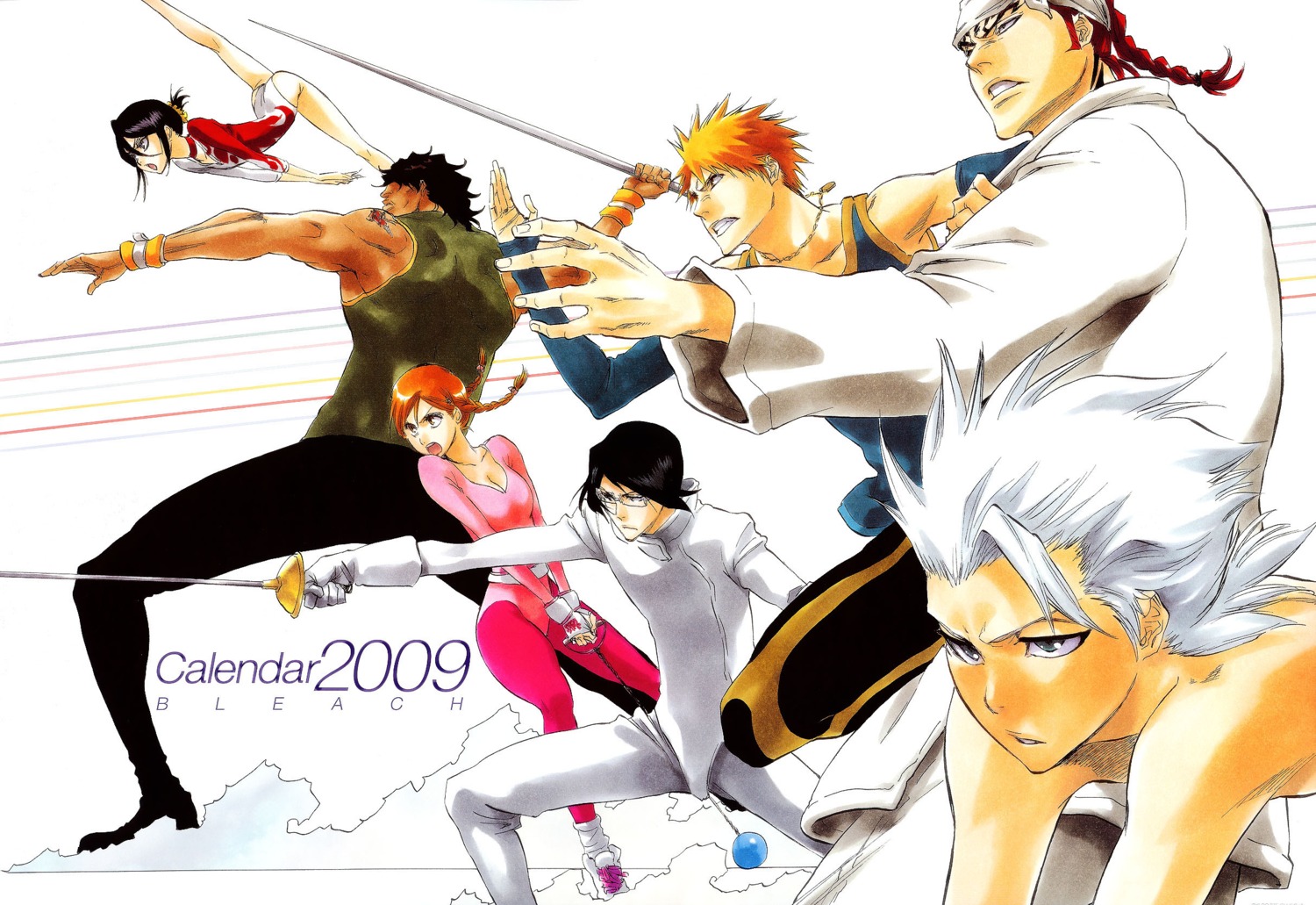 abarai_renji bleach hitsugaya_toushirou inoue_orihime kubo_tite kuchiki_rukia kurosaki_ichigo uryuu_ishida watercolor yasutora_sado