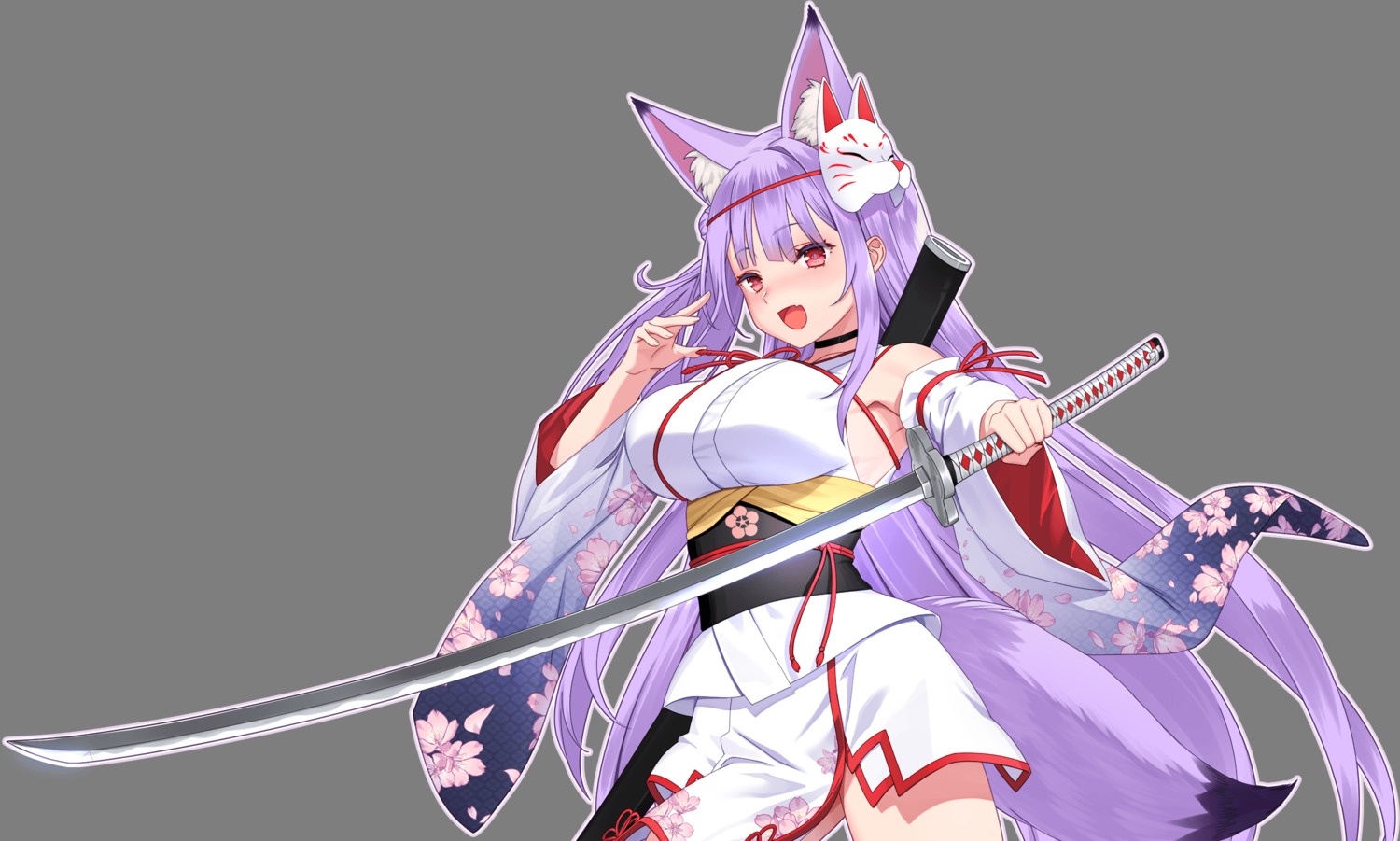 animal_ears cyberstep japanese_clothes kamishiro_natsume kitsune natsume_ch sword tail transparent_png yasuyuki