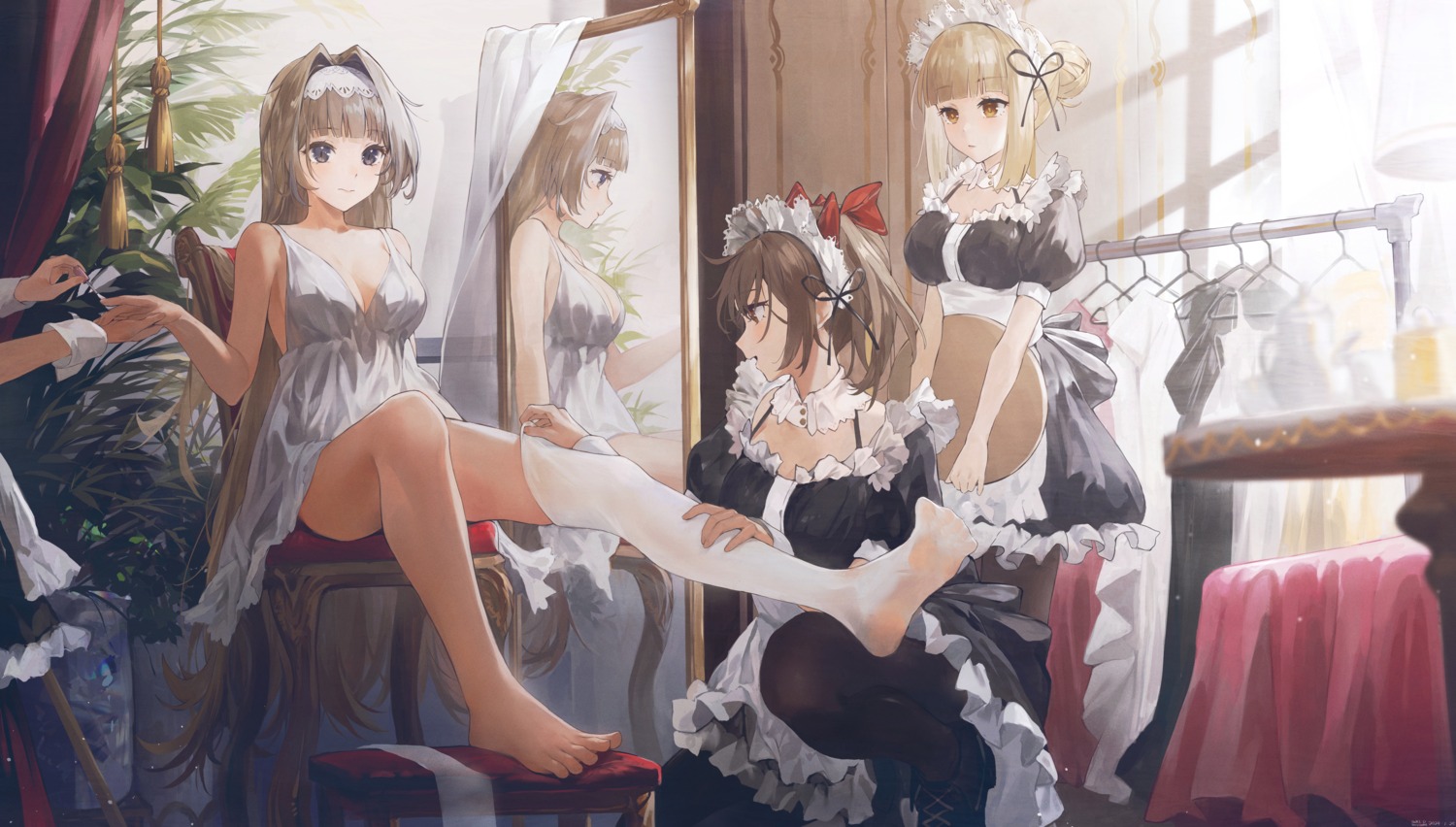 dress maid no_bra pantyhose skirt_lift swkl:d thighhighs undressing