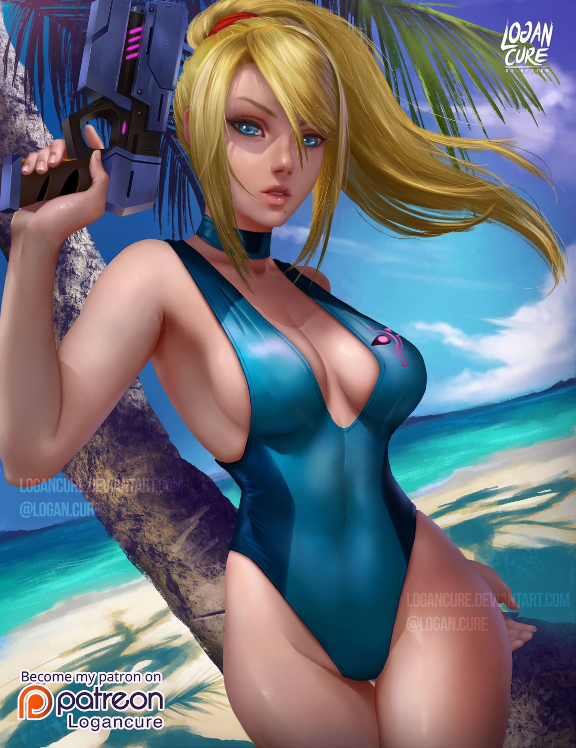 cleavage gun logan_cure metroid samus_aran swimsuits