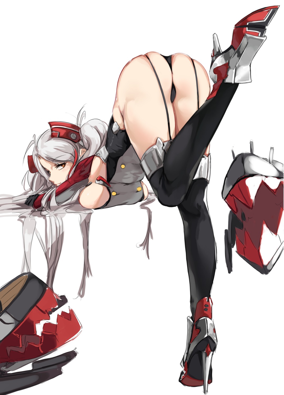 ass azur_lane heels kilalesi no_bra pantsu prinz_eugen_(azur_lane) stockings thighhighs thong uniform