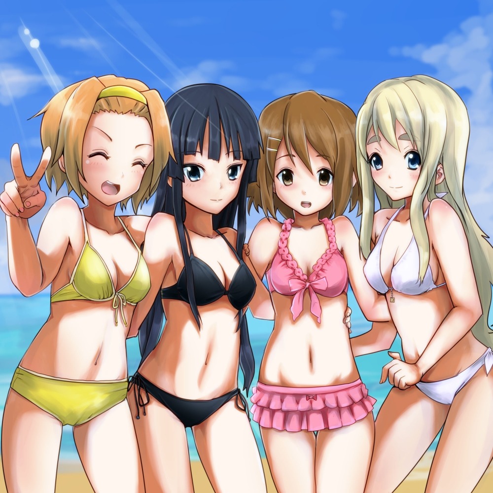 akiyama_mio bikini cleavage er_(artist) hirasawa_yui k-on! kotobuki_tsumugi swimsuits tainaka_ritsu