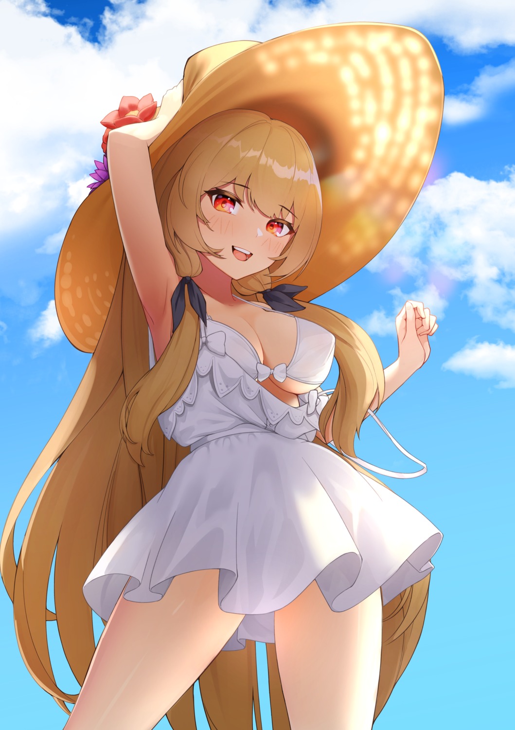 bikini_top dress erect_nipples ett last_origin open_shirt sirene_(last_origin) skirt_lift summer_dress swimsuits