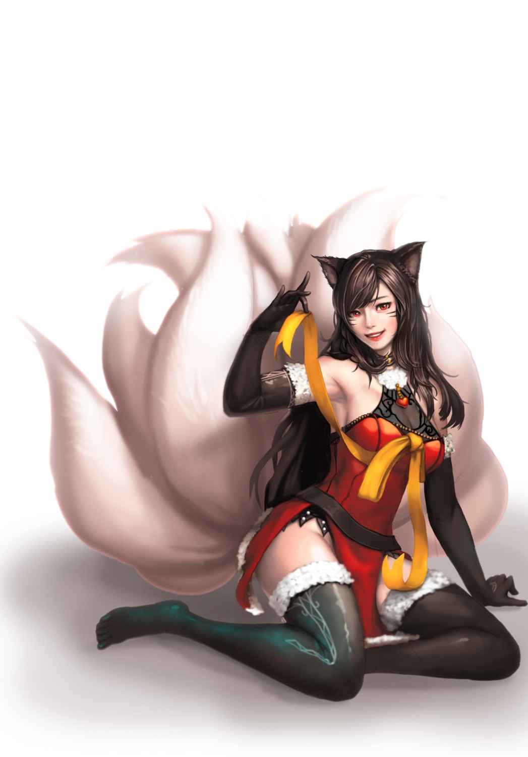 ahri animal_ears karukaru86 kitsune league_of_legends nopan tail thighhighs