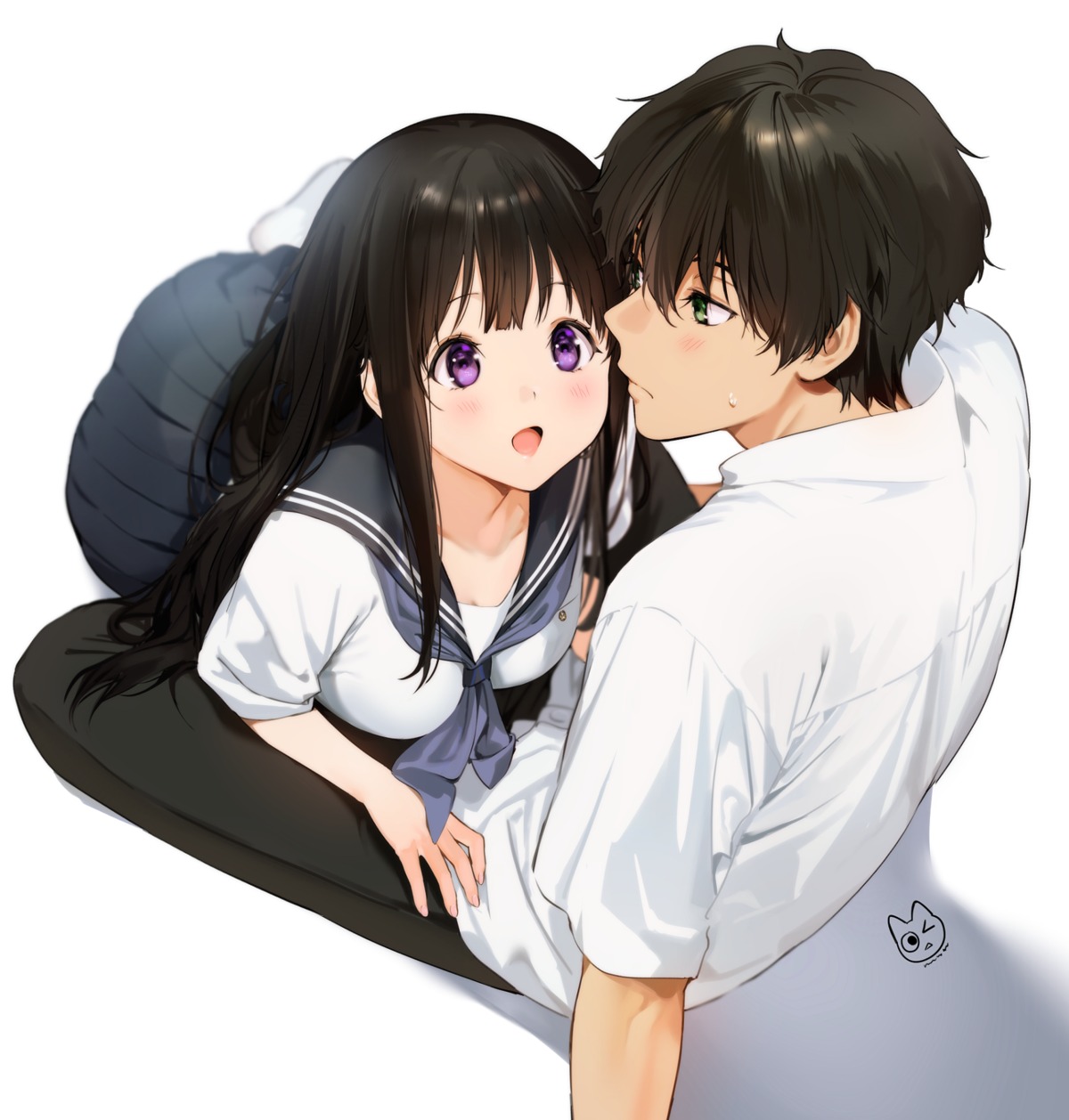 chitanda_eru hyouka mery_(yangmalgage) oreki_houtarou seifuku