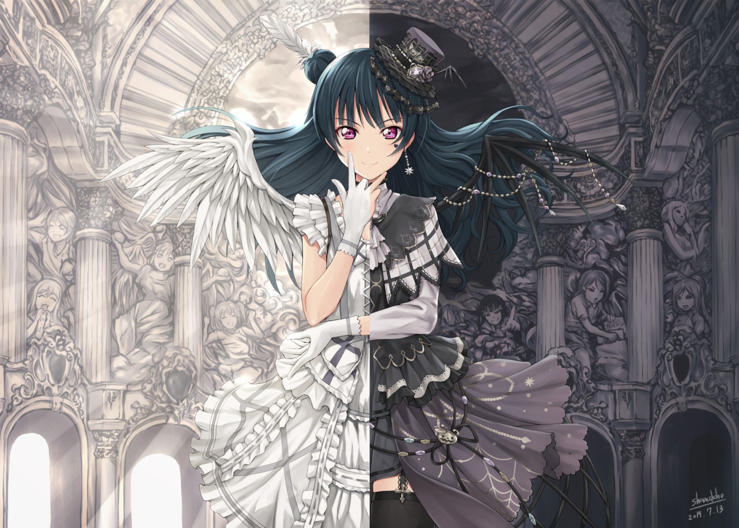 dress lolita_fashion love_live!_sunshine!! shamakho stockings thighhighs tsushima_yoshiko wings