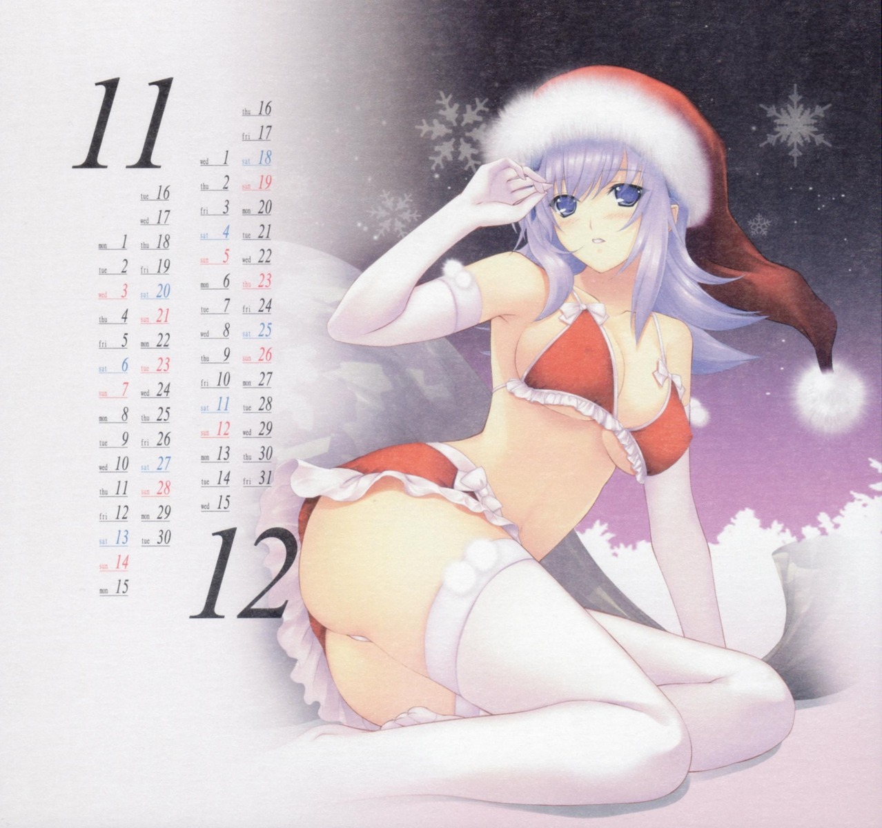 bikini calendar christmas cleavage cryska_barchenowa miyata_ao muvluv muvluv_alternative swimsuits thighhighs