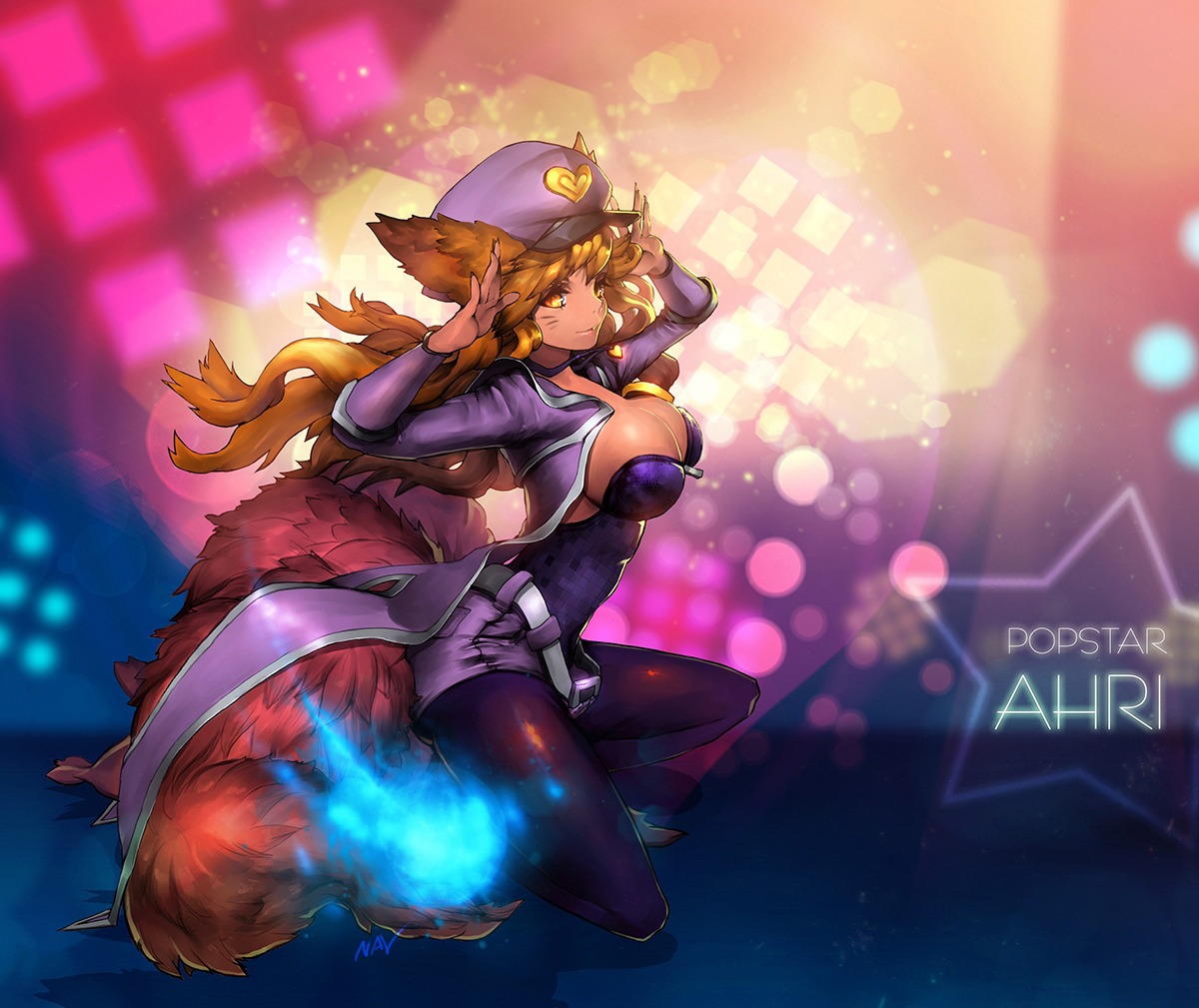 ahri animal_ears cleavage league_of_legends nal pantyhose tail