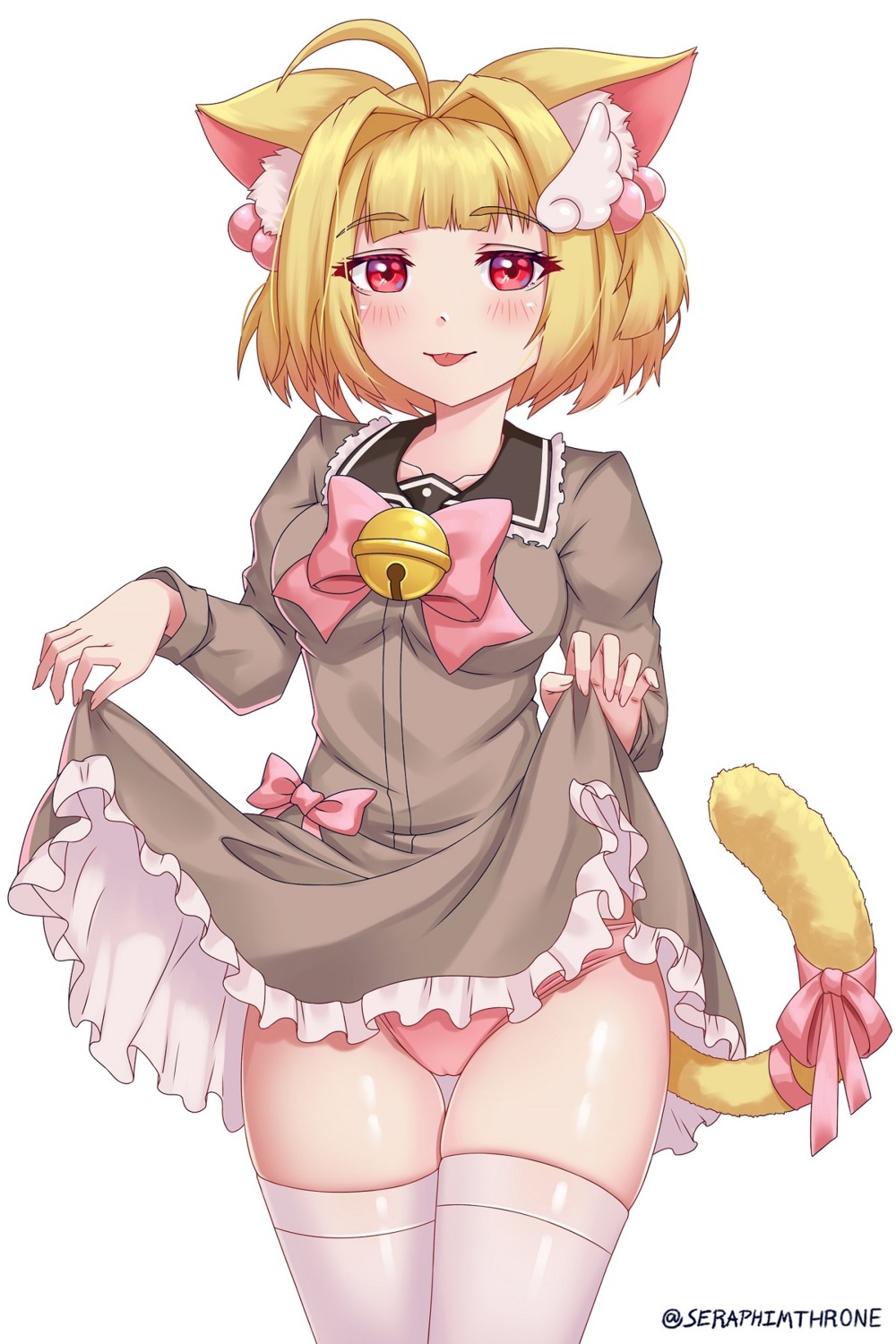 animal_ears cameltoe dress nekomimi pantsu seraphimthrone skirt_lift tail thighhighs