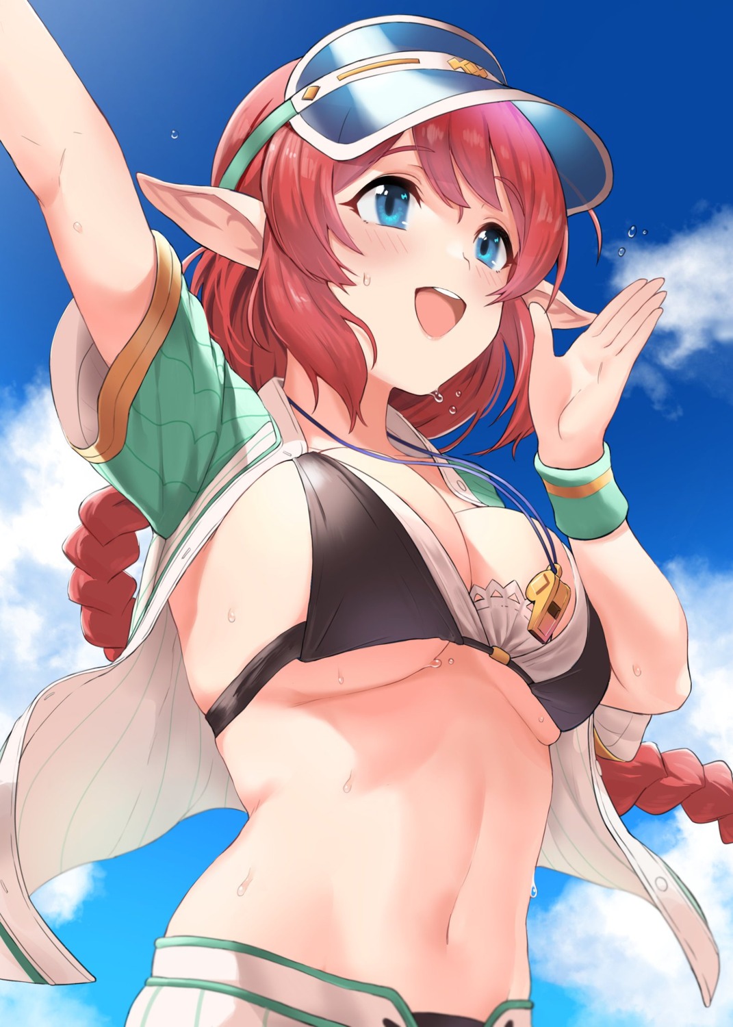 aikawa_misato bikini chagama_teishoku open_shirt pointy_ears princess_connect princess_connect!_re:dive swimsuits