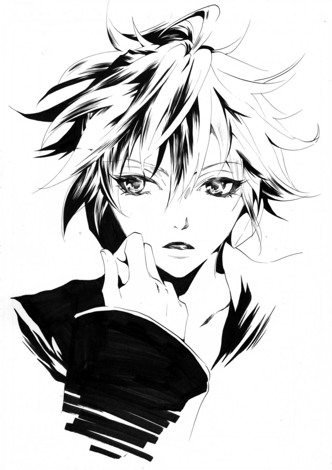 hakuseki kagamine_len male monochrome vocaloid