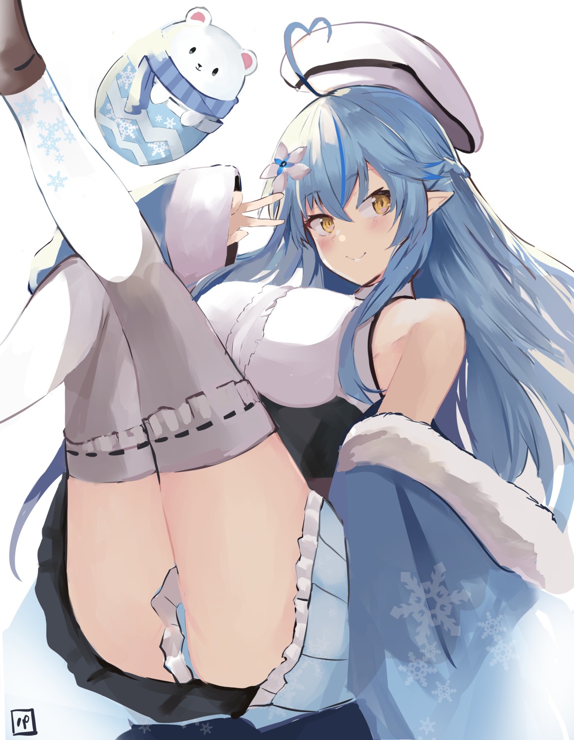 ass daifuku_(yukihana_lamy) elf hololive pantsu pineapple_(pine) pointy_ears skirt_lift thighhighs yukihana_lamy