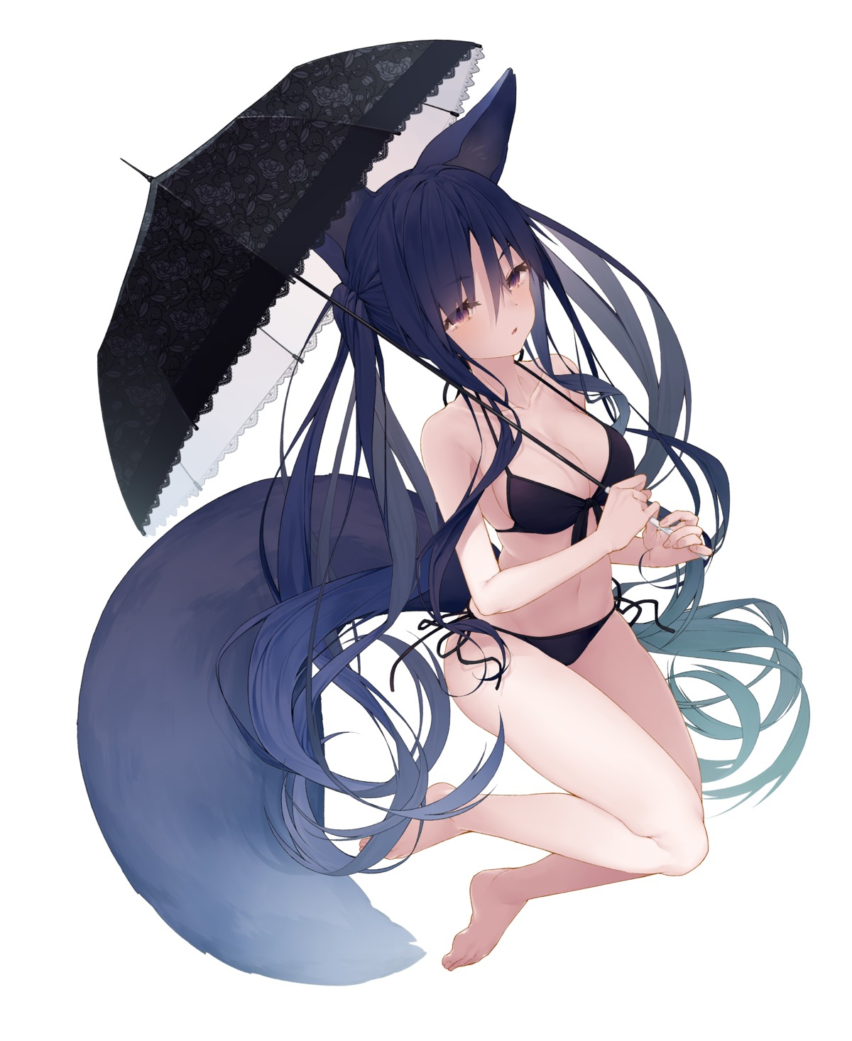 animal_ears bikini swimsuits tail tokuno_yuika umbrella