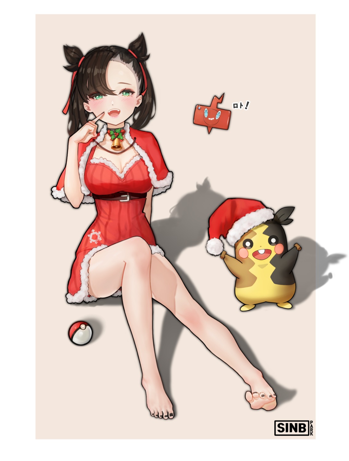 christmas cleavage dress feet mary_(pokemon) morpeko park_sinb_(choacee) pokemon pokemon_swsh skirt_lift