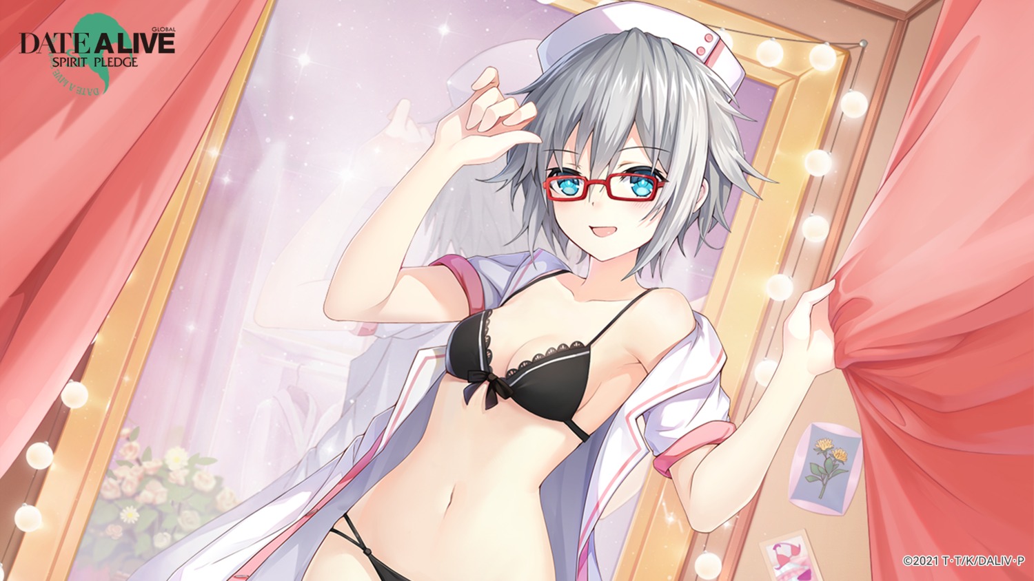 bra date_a_live honjou_nia_(date_a_live) megane nurse open_shirt pantsu wallpaper