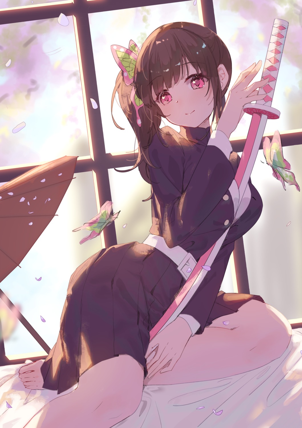 kimetsu_no_yaiba mo_(pixiv9929995) sword tsuyuri_kanao umbrella uniform
