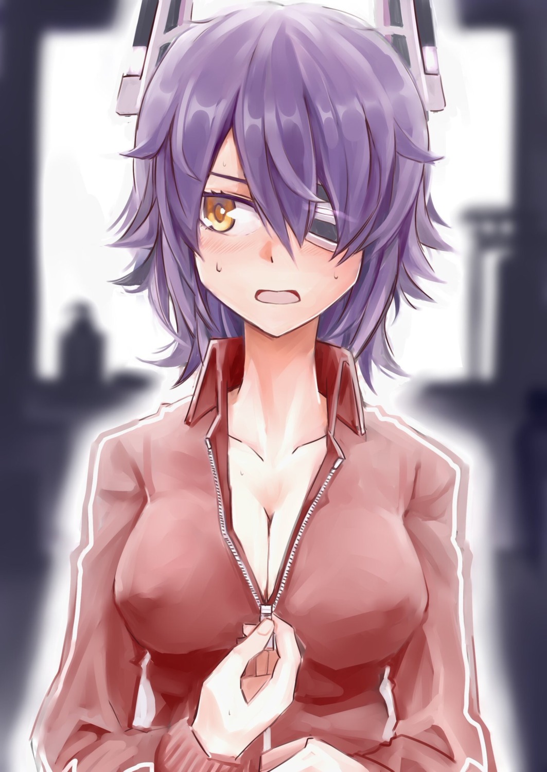 cleavage erect_nipples eyepatch gym_uniform kantai_collection no_bra tenryuu_(kancolle) undressing