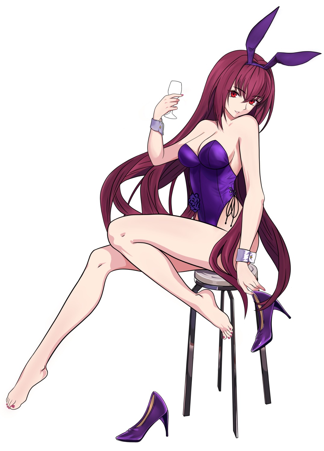 animal_ears bunny_ears bunny_girl cleavage fate/grand_order feet heels no_bra saturn_v scathach_(fate/grand_order)