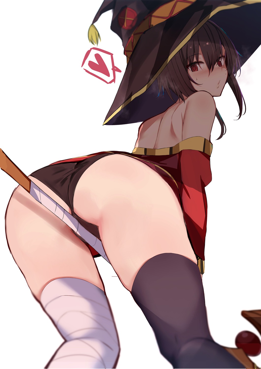 ass bandages cameltoe dress kono_subarashii_sekai_ni_shukufuku_wo! megumin muoto no_bra pantsu skirt_lift thighhighs thong weapon witch