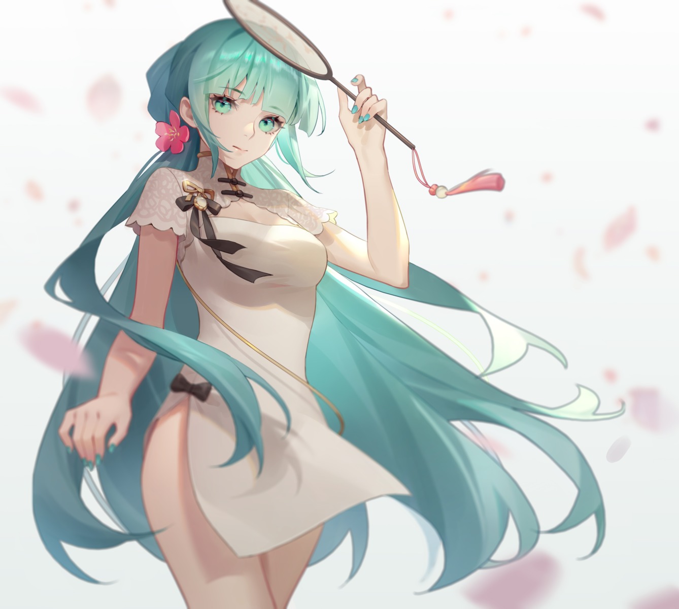 chinadress cleavage hatsune_miku li_mao_jun shaohua_hatsune_miku skirt_lift vocaloid