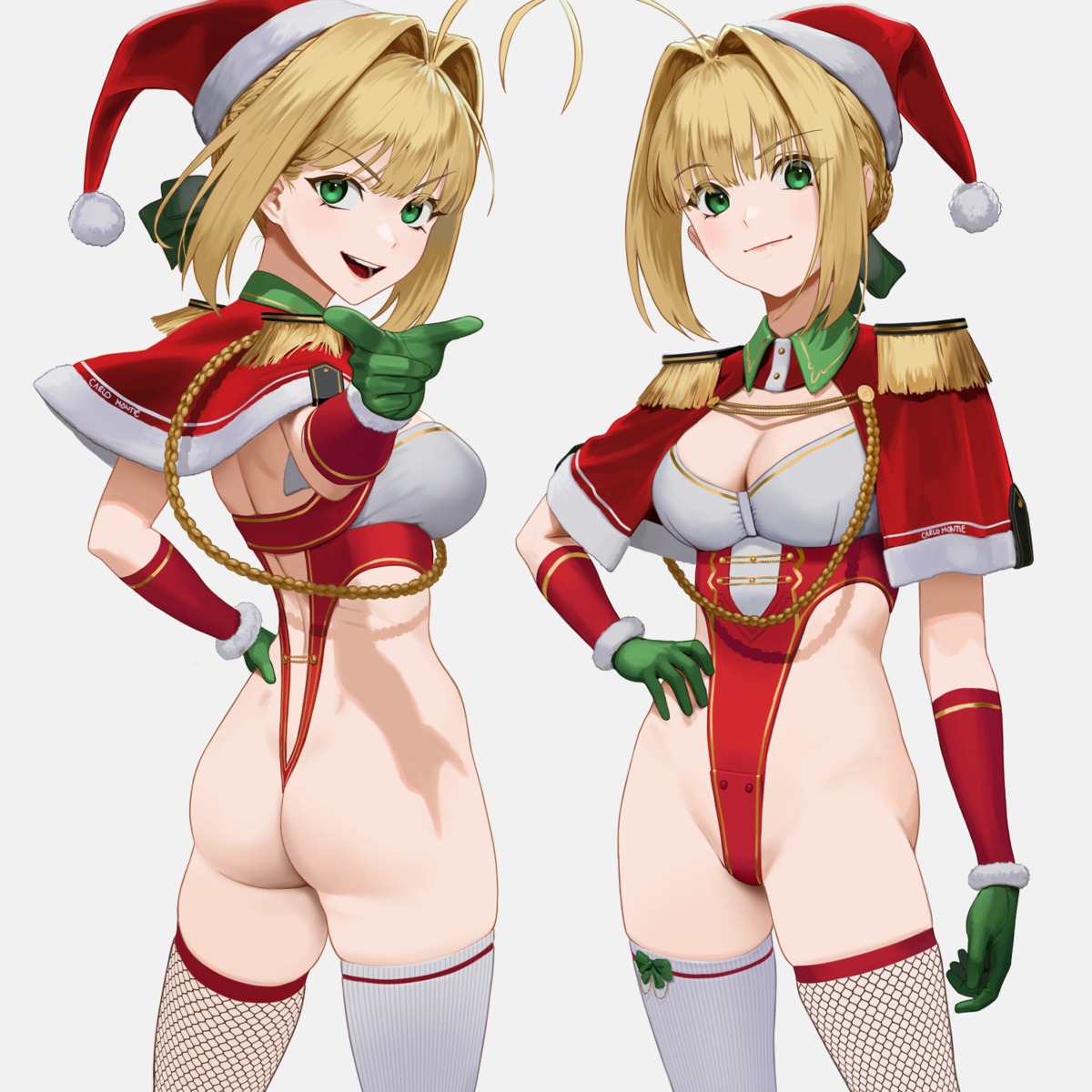 ass carlo_montie christmas cleavage fate/extra fate/grand_order fate/stay_night fishnets leotard saber_extra thighhighs