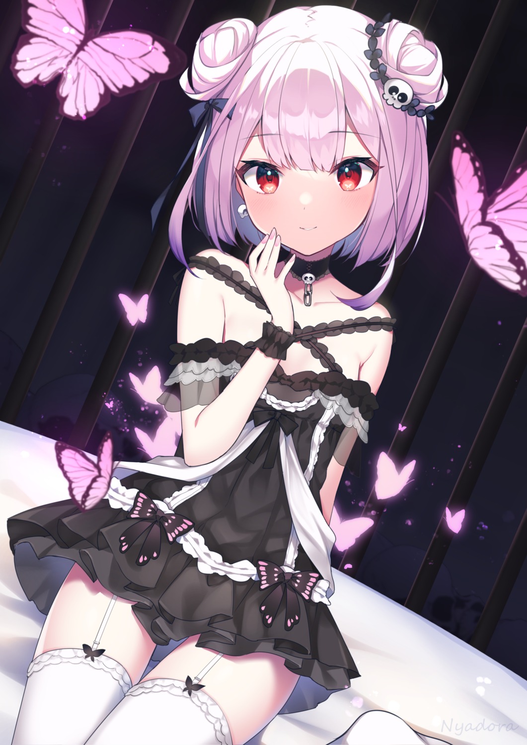 gothic_lolita hololive lolita_fashion nyasunyadoora stockings thighhighs uruha_rushia