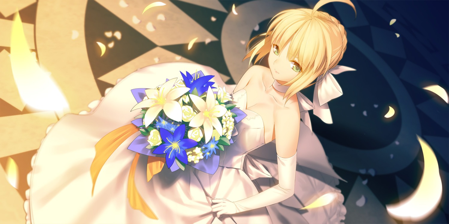 cleavage dress fate/stay_night saber wedding_dress yangsion