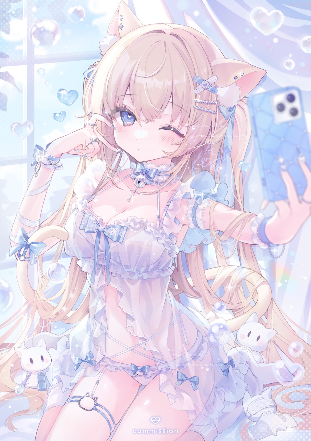 animal_ears garter konpe_itou lingerie nekomimi pantsu see_through selfie tail