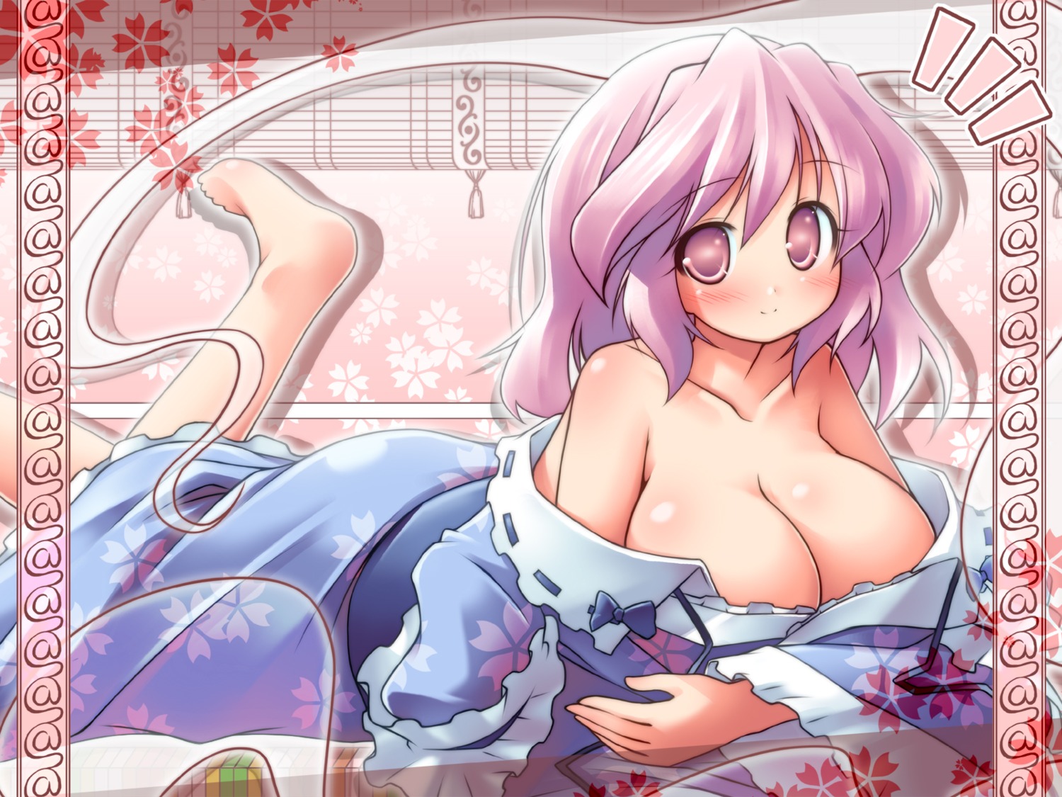 cleavage kibushi saigyouji_yuyuko touhou wallpaper yukata