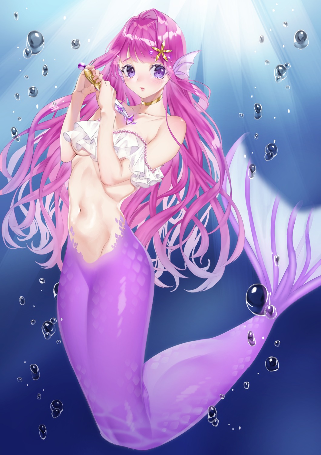 bikini_top mermaid monster_girl mugika see_through swimsuits tail