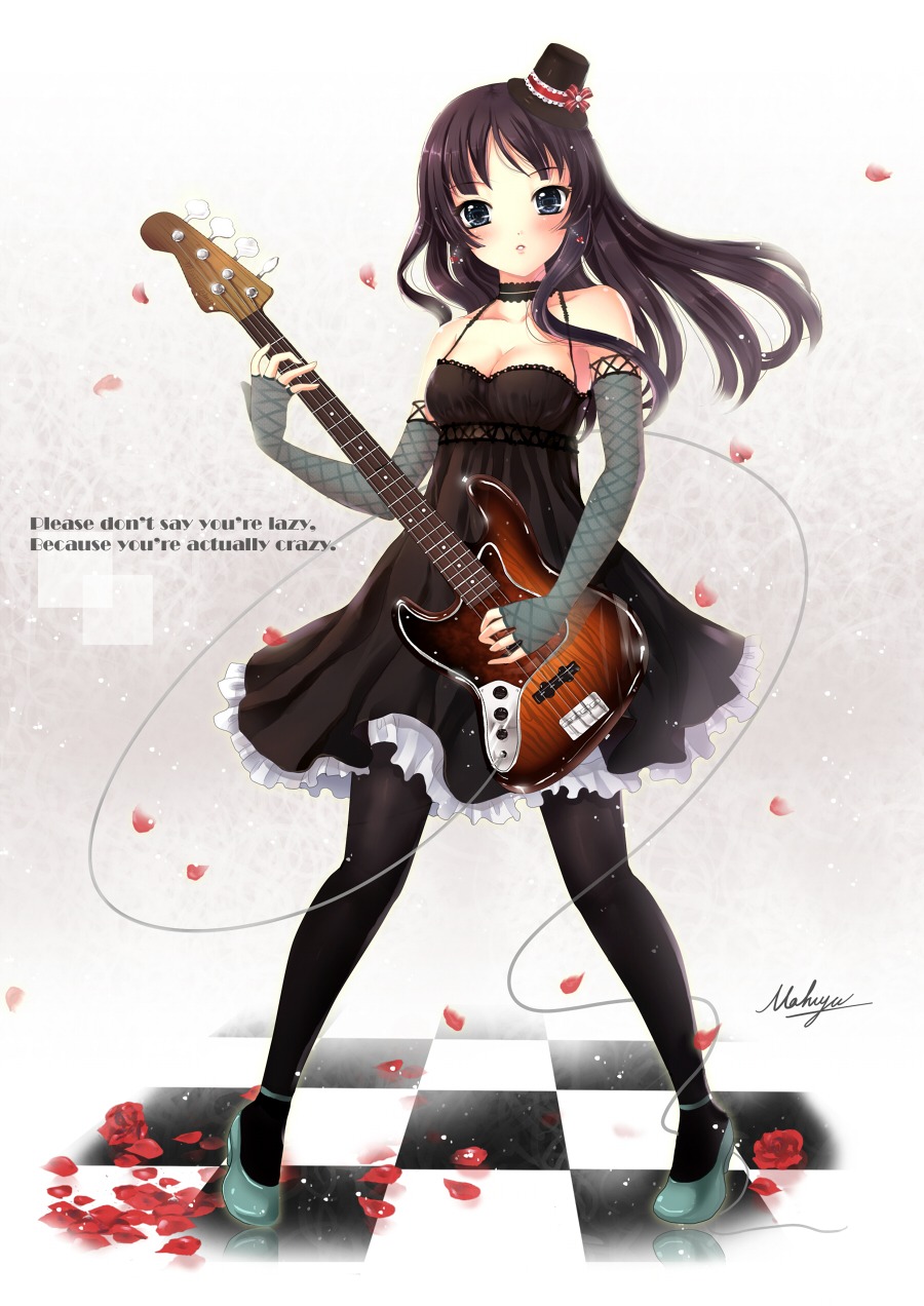 akiyama_mio cleavage dress guitar k-on! mafuyu pantyhose