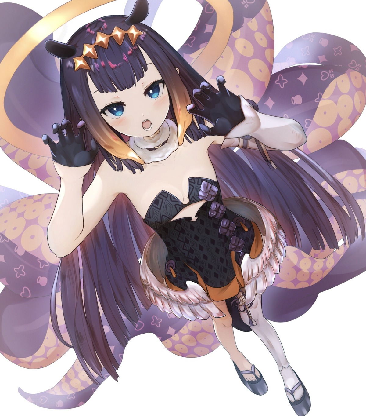 angel dress hololive hololive_english ninomae_ina'nis no_bra pointy_ears sheiou tentacles thighhighs wings