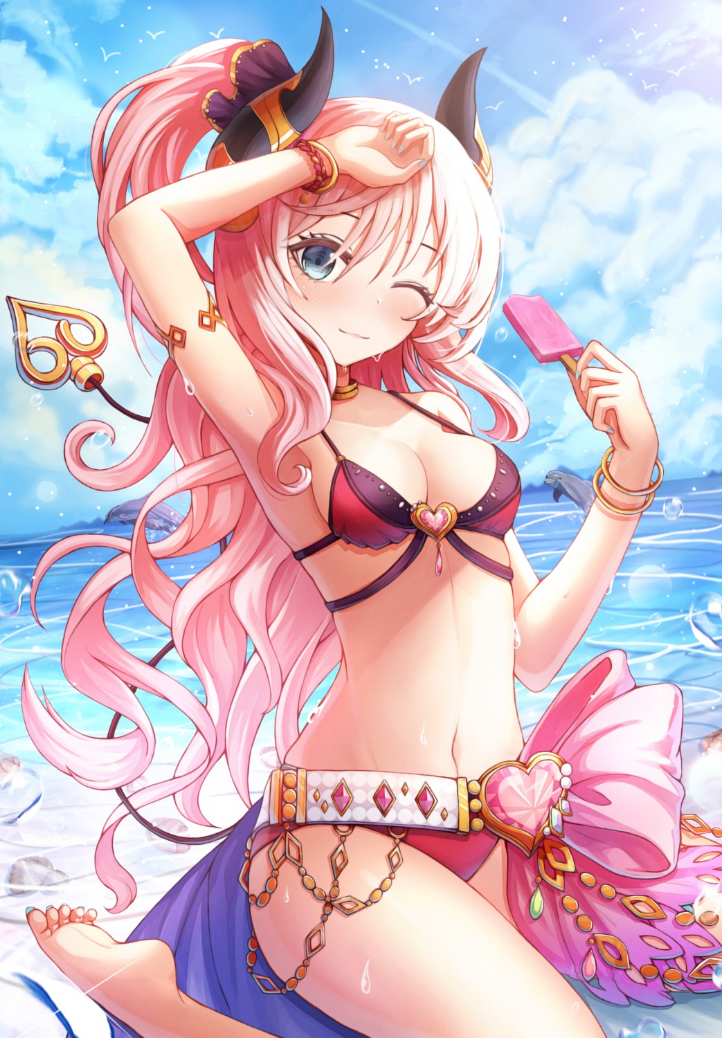 bikini horns minami_suzuna necoring862 princess_connect princess_connect!_re:dive swimsuits