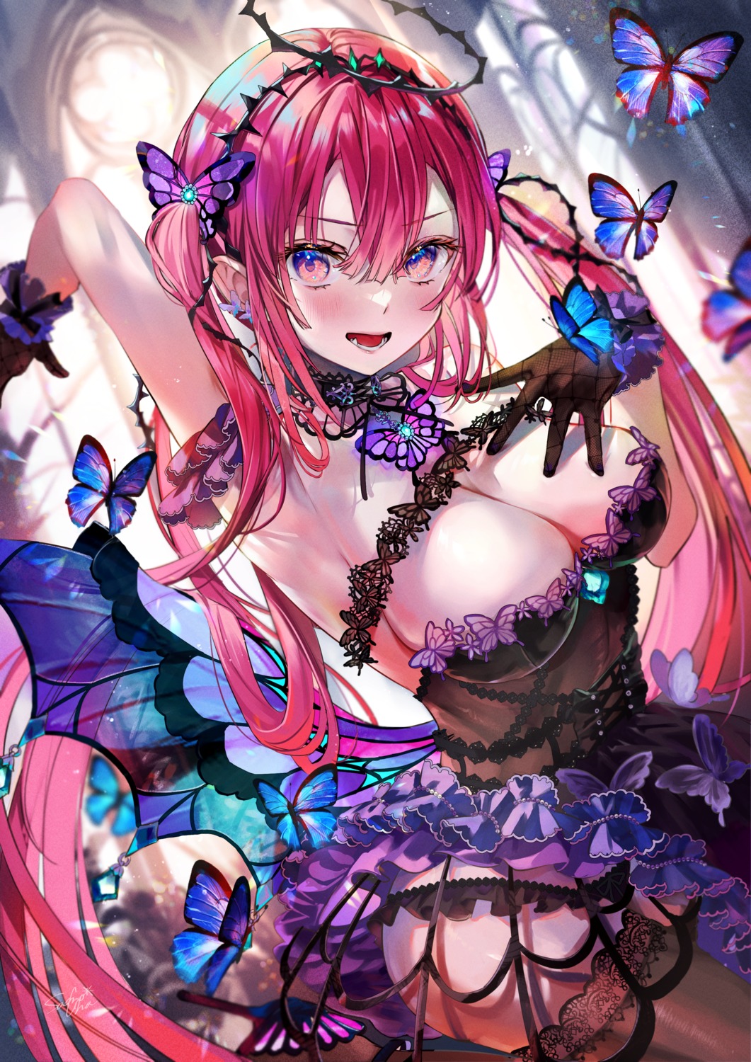 angel dress no_bra pantsu samo_cha see_through thighhighs thong wings