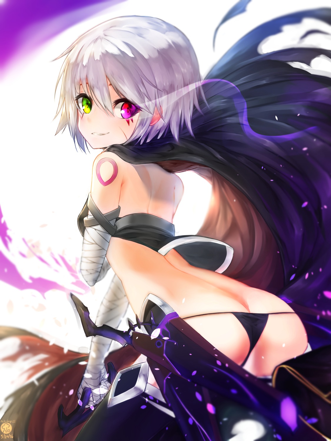 ass bandages fate/apocrypha fate/grand_order fate/stay_night heterochromia jack_the_ripper nekodayo22 pantsu thighhighs weapon