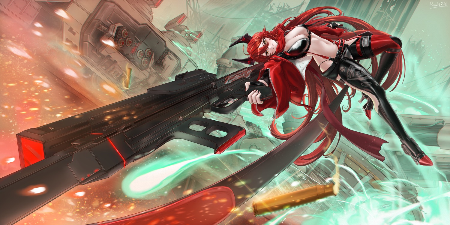 garter goddess_of_victory:_nikke gun heels horns no_bra red_hood_(nikke) ronal1710