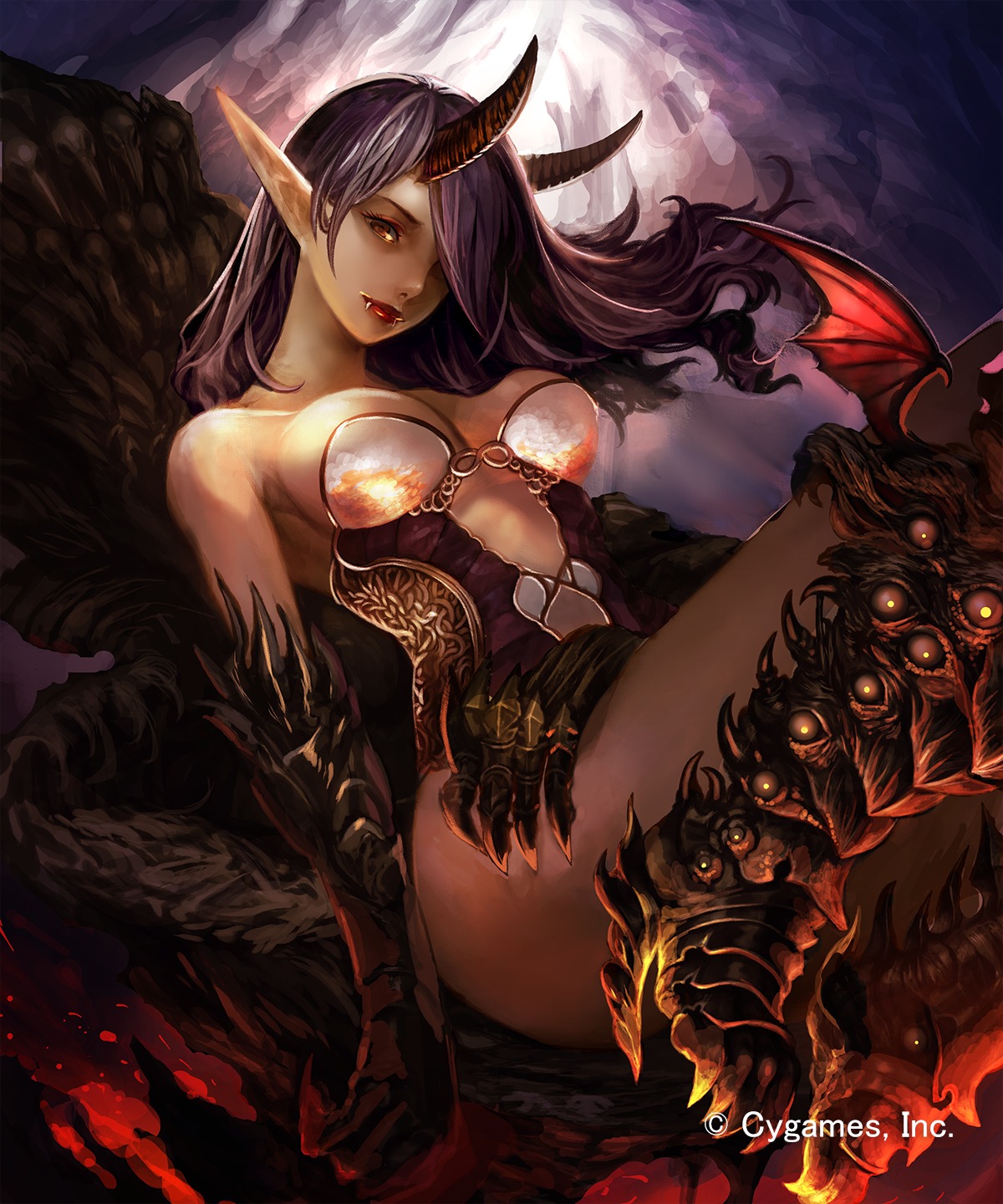 belphegor_(shingeki_no_bahamut) cleavage horns nijihara pointy_ears shadowverse shingeki_no_bahamut