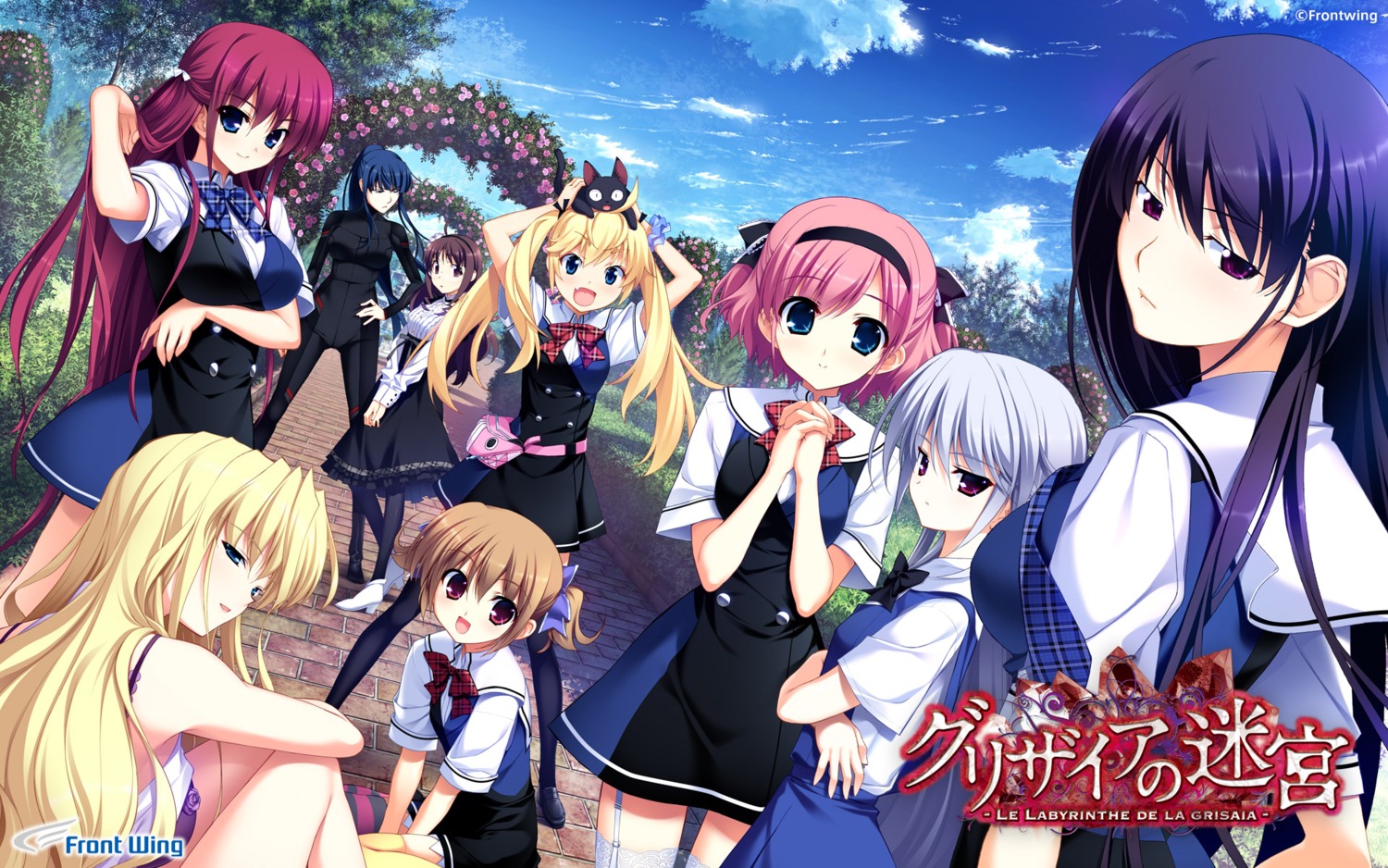 bodysuit breast_hold front_wing fumio grisaia grisaia_no_kajitsu grisaia_no_meikyu grisaia_no_rakuen harudera_yuria irisu_makina kazami_kazuki komine_sachi matsushima_michiru megane neko pantyhose sakaki_yumiko seifuku stockings suou_amane tachibana_chizuru thighhighs wallpaper watanabe_akio