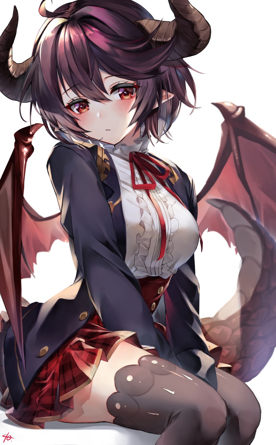 40_(0f0urw) granblue_fantasy grea horns pointy_ears seifuku tail thighhighs wings
