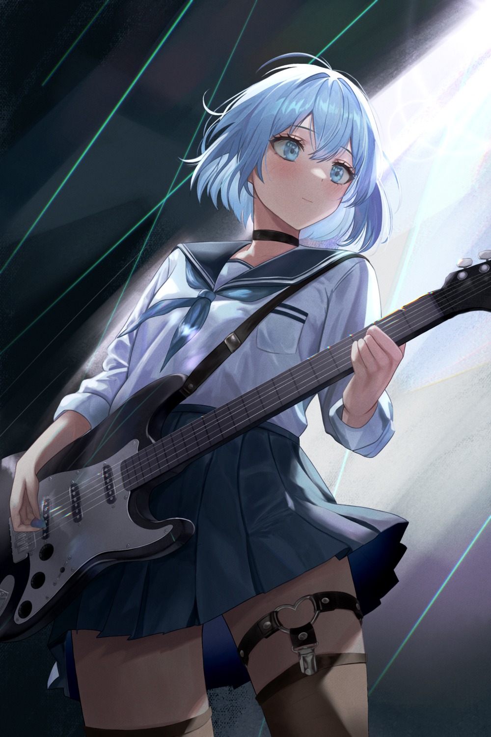 garter guitar heichanart seifuku stockings thighhighs