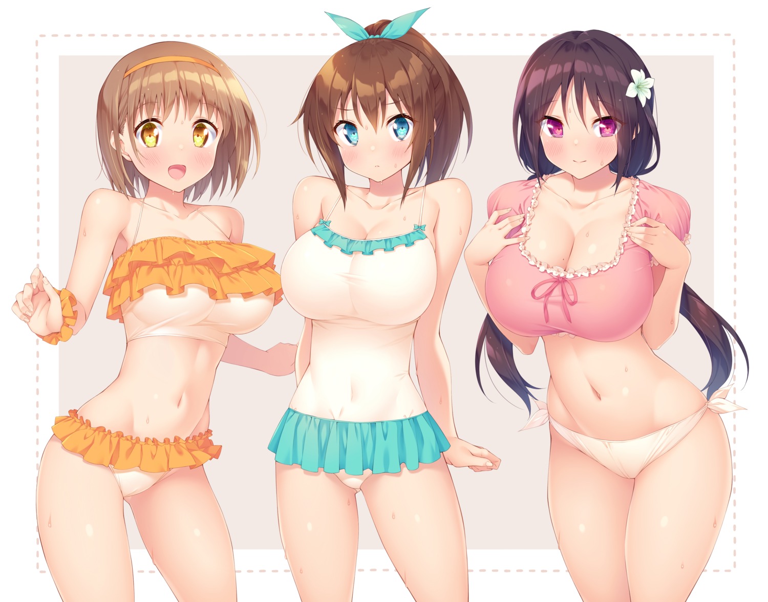 amasawa_chigusa bikini breast_hold cameltoe cleavage hotaka_mai kazuma_(kazumav) saotome_sakurako swimsuits wet