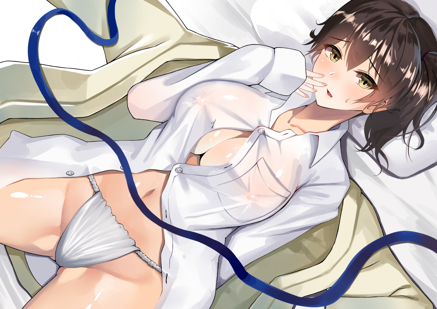 atelier_yuu cleavage dress_shirt erect_nipples fundoshi kaga_(kancolle) kantai_collection no_bra see_through