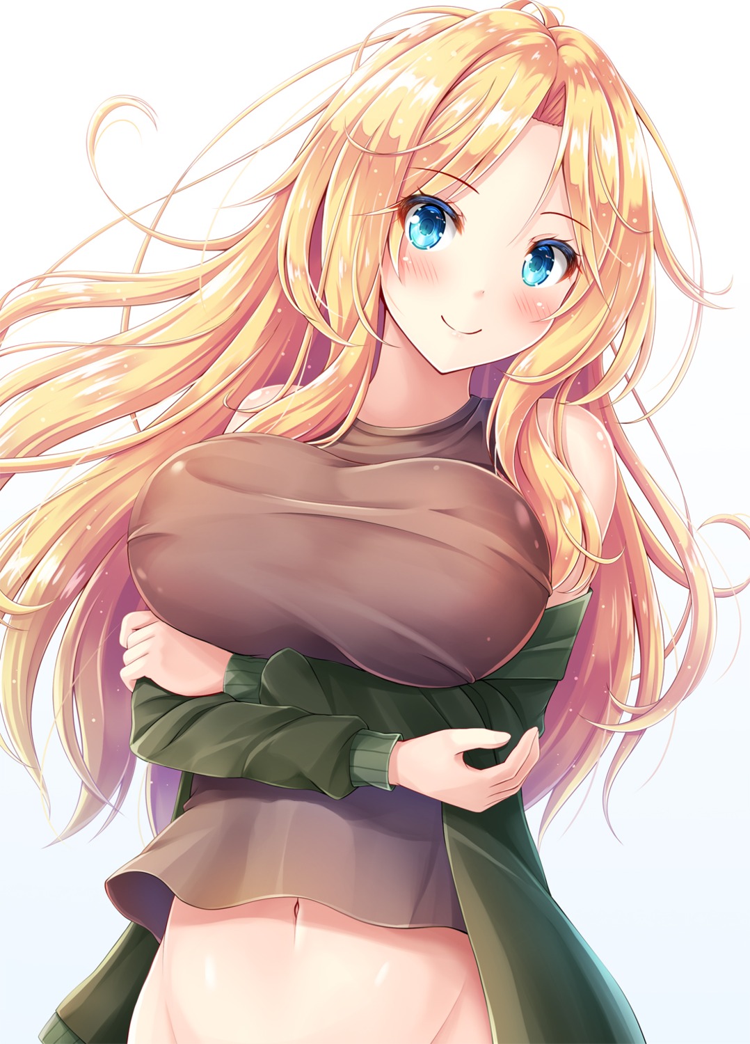 akashio bottomless breast_hold girls_und_panzer kay_(girls_und_panzer) sweater