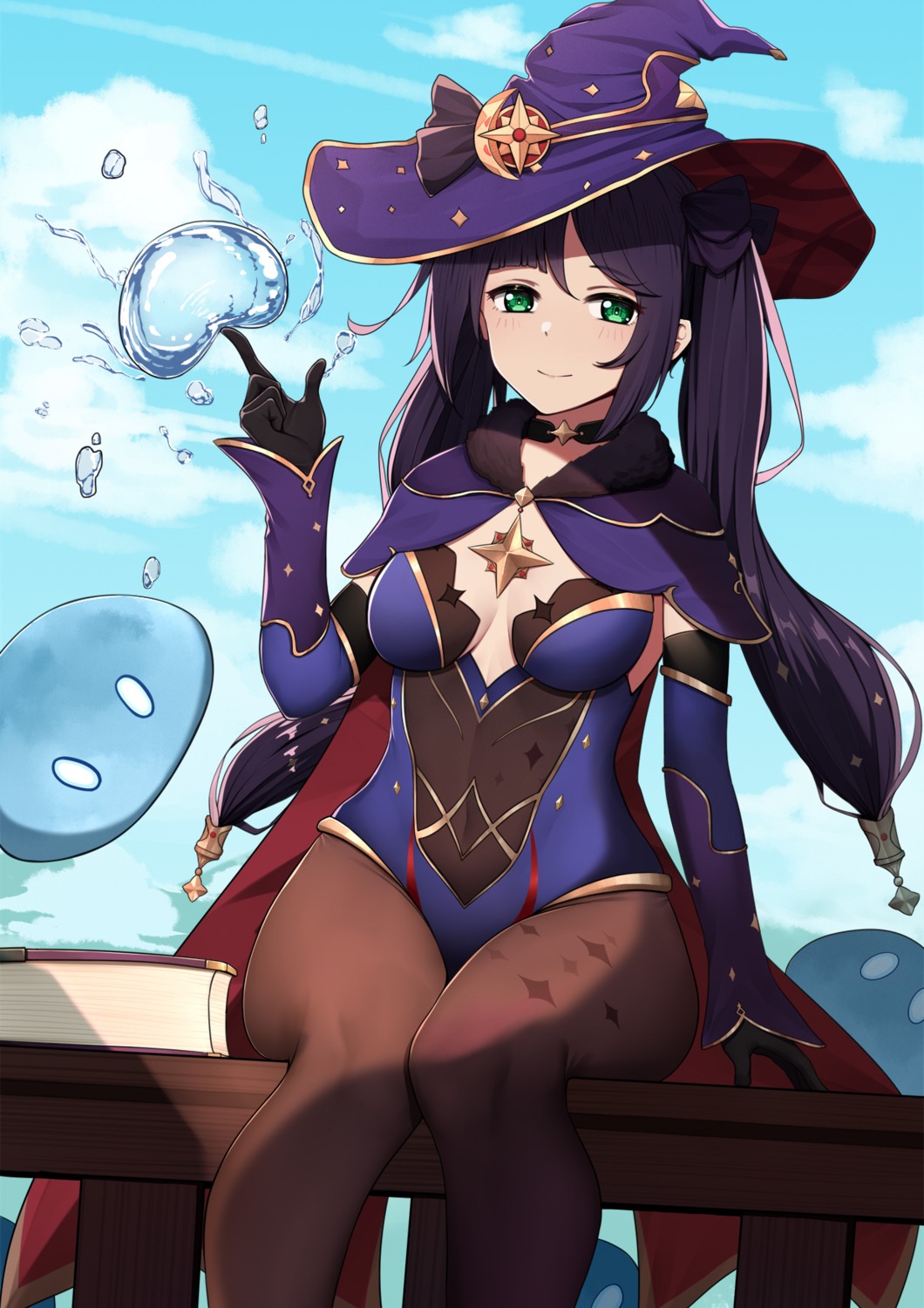 genshin_impact l.tea leotard mona_megistus no_bra pantyhose witch