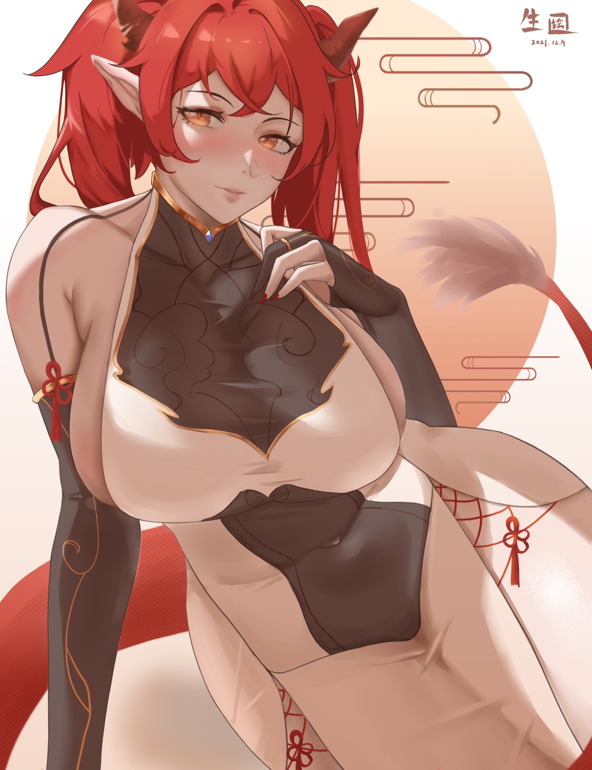 asian_clothes horns no_bra pointy_ears tagme tail v793067721