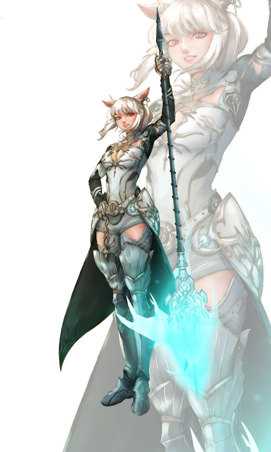 animal_ears armor final_fantasy final_fantasy_xiv miqo'te nekomimi seneka_grafika weapon