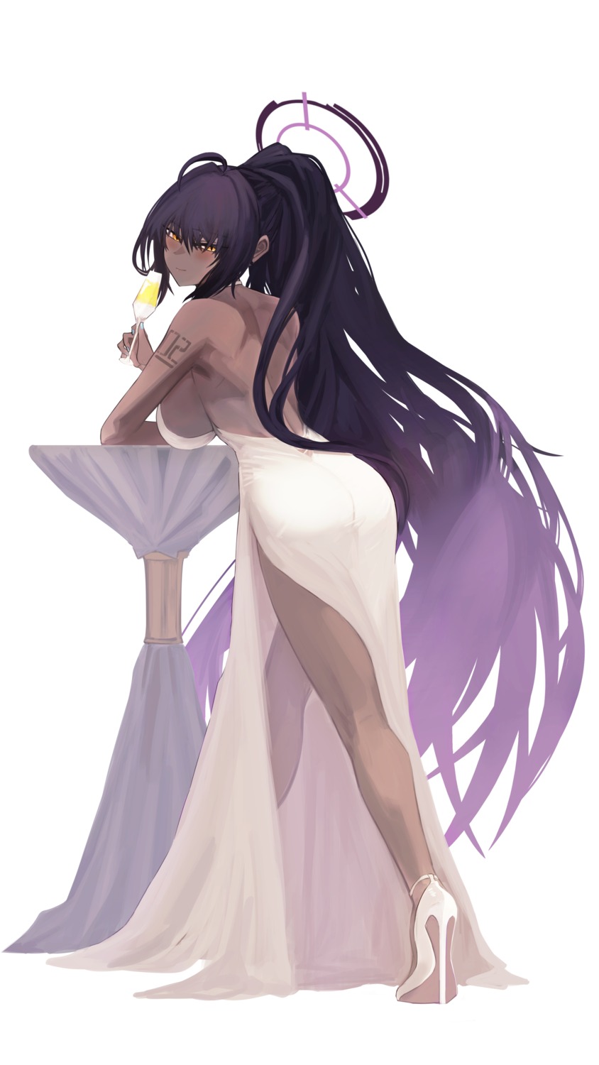 ass blue_archive dress halo heels kakudate_karin no_bra okuta_rimu tattoo