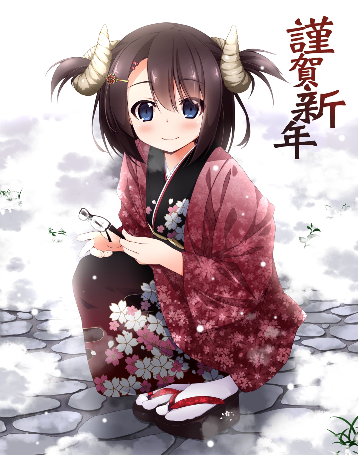 horns kamisaki_sora kimono